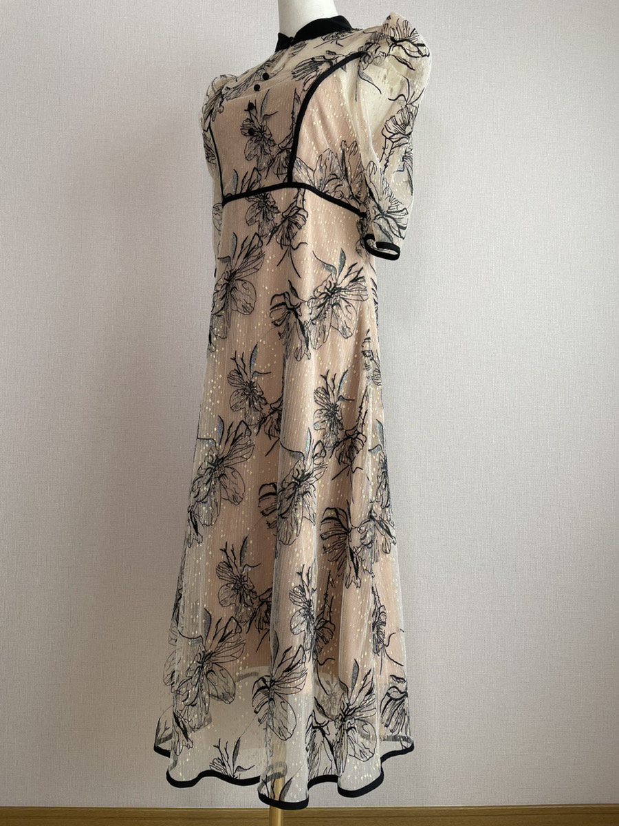 LEJA 配色パイピング花柄刺繍ラメレースドレス - スーツ・フォーマル 