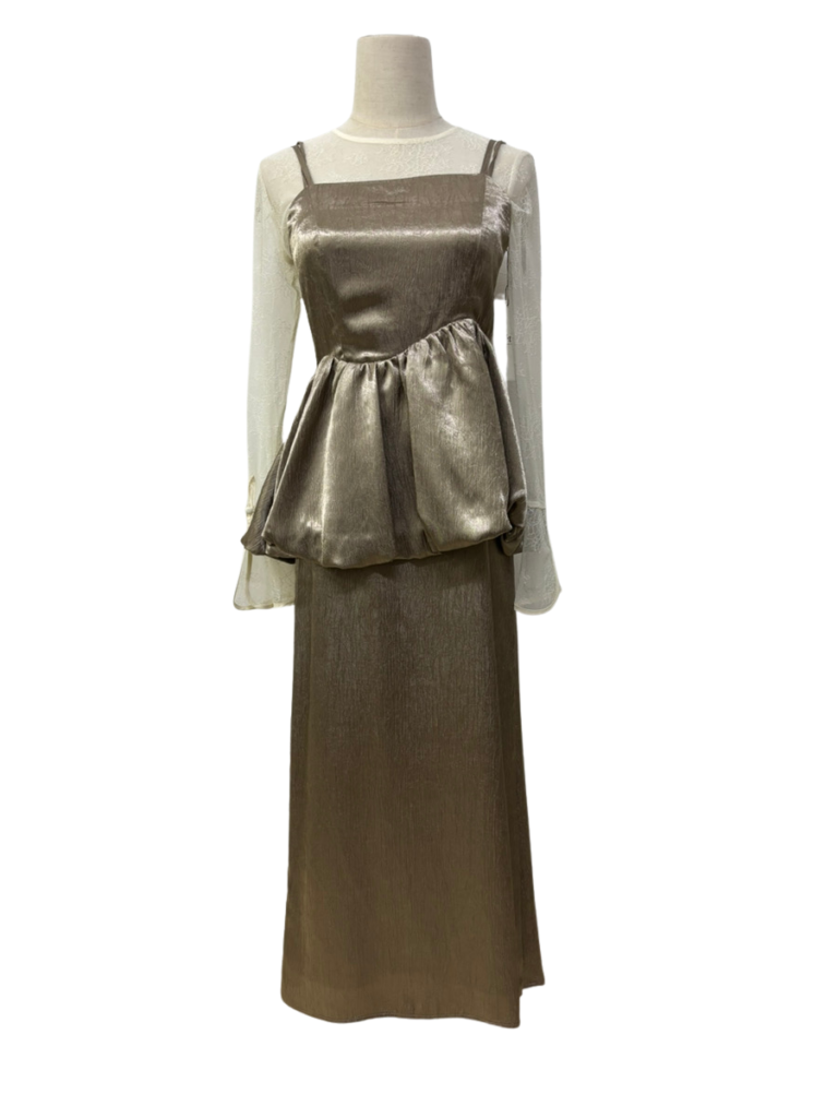 ワッシャーサテンペプラムキャミドレス