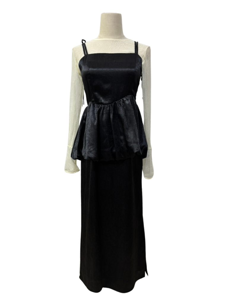 ワッシャーサテンペプラムキャミドレス