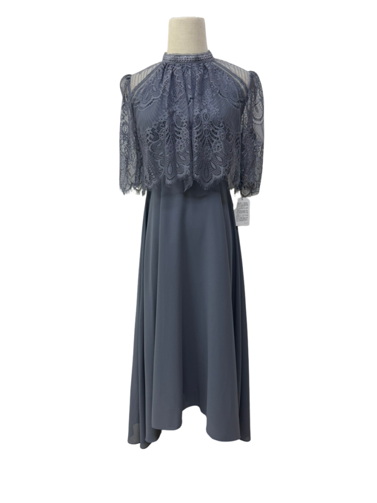 プチハイネックフレアレーススリーブフィッシュテールワンピース